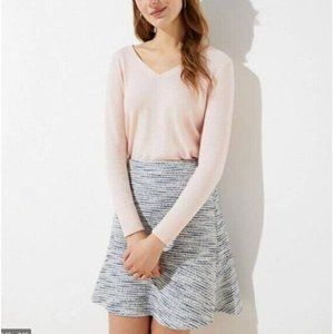 LOFT Skirt Blue White Shimmer Tweed Mini Ruffle Pull On